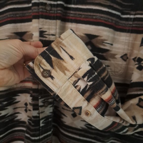 WOODS & WATER Outfitters Men's Co Tan Aztec Tribal Sothwestern Long Sleeve Sz Lg - Picture 5 of 7
